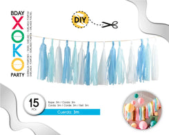 GUIRNALDA DE 15 POMPONES 3M AZULES+BL - yupiparty