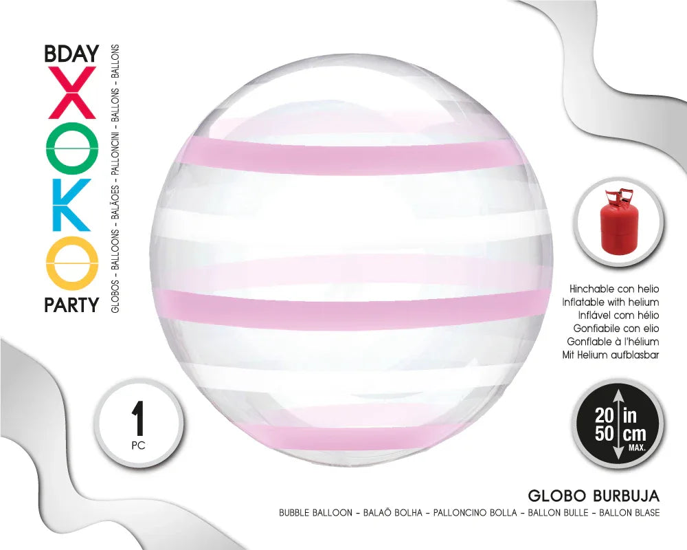GLOBO BURBUJA 18/45CM RAYAS ROSAS - yupiparty