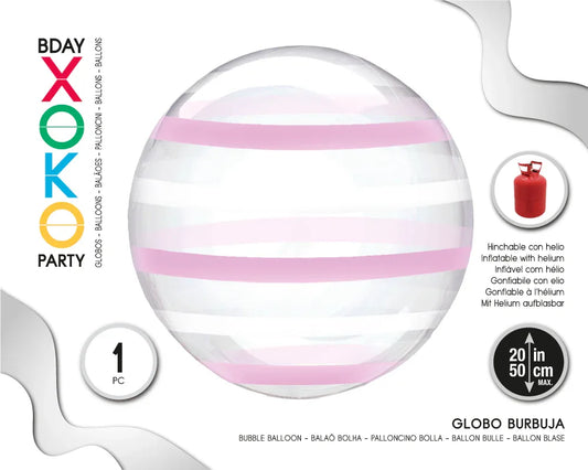 GLOBO BURBUJA 18/45CM RAYAS ROSAS - yupiparty