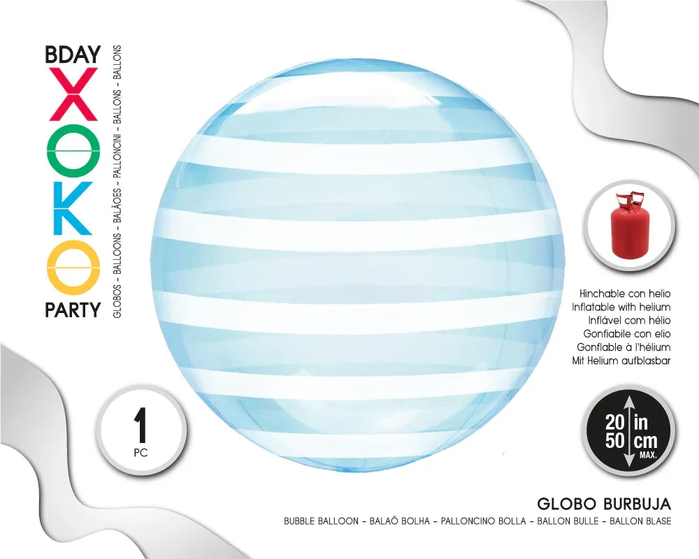 GLOBO BURBUJA 18/45CM RAYAS AZULES - yupiparty