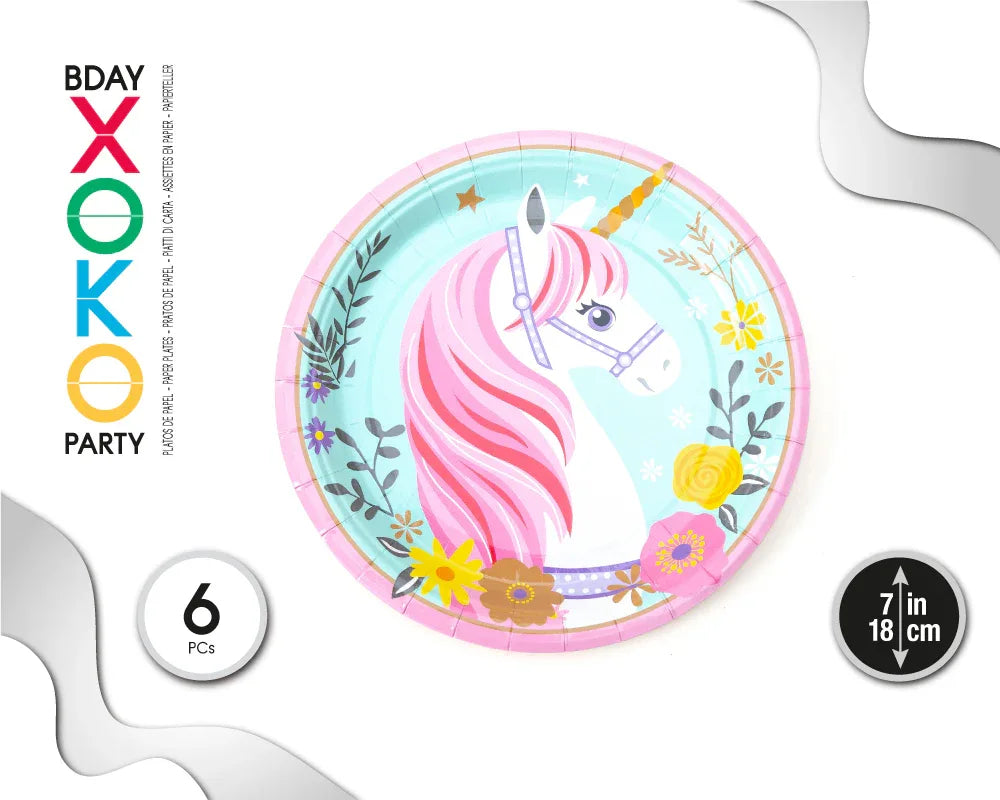 PLATO 18CM UNICORNIO 6PC - yupiparty