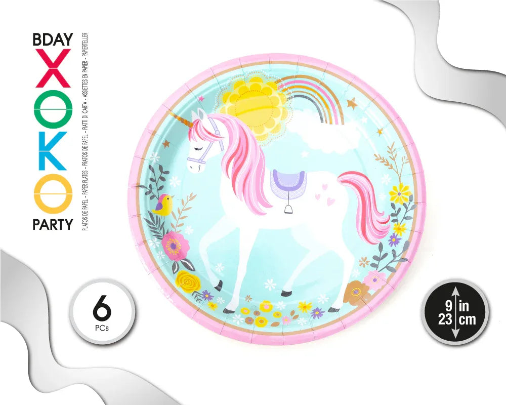 PLATO 23CM UNICORNIO 6PC - yupiparty