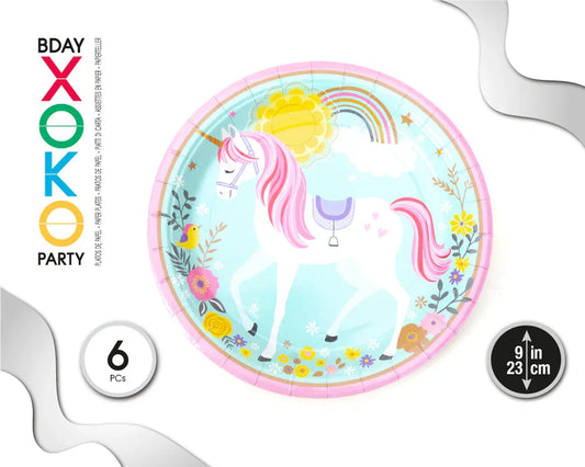 PLATO 23CM UNICORNIO 6PC - yupiparty