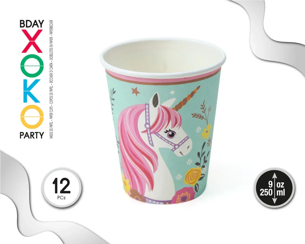 VASO 9OZ UNICORNIO 12PC - yupiparty