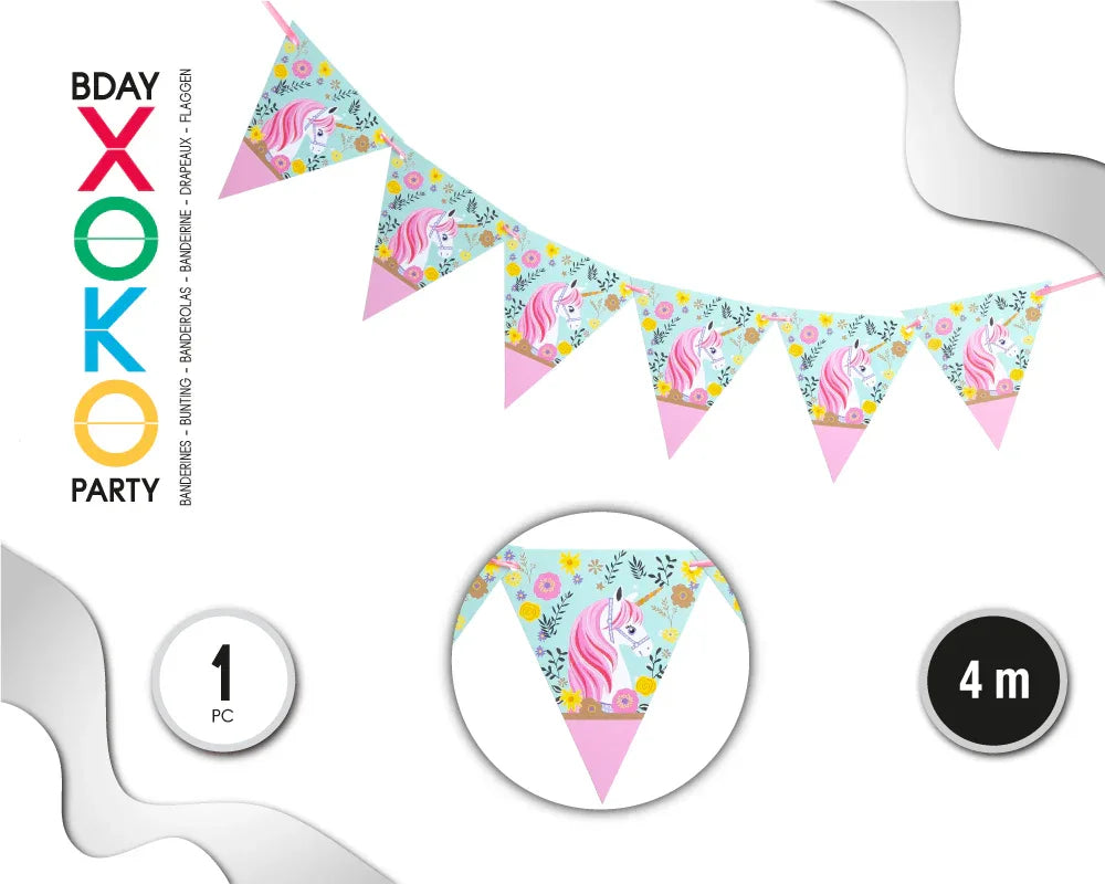 BANDERINES UNICORNIO 4M - yupiparty