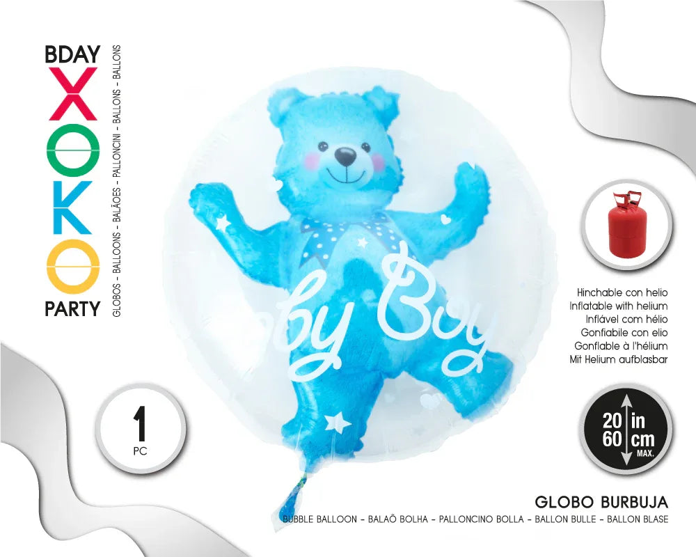 GLOBO BURBUJA OSO AZUL 22PUL - yupiparty