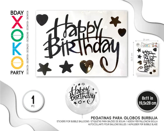 PEGATINA PARA GLOBO HAPPY BDAY NEGRO - yupiparty