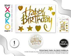 PEGATINA PARA GLOBO HAPPY BDAY ORO - yupiparty