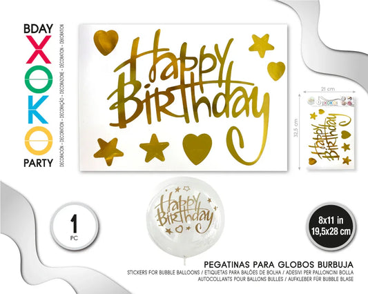 PEGATINA PARA GLOBO HAPPY BDAY ORO - yupiparty