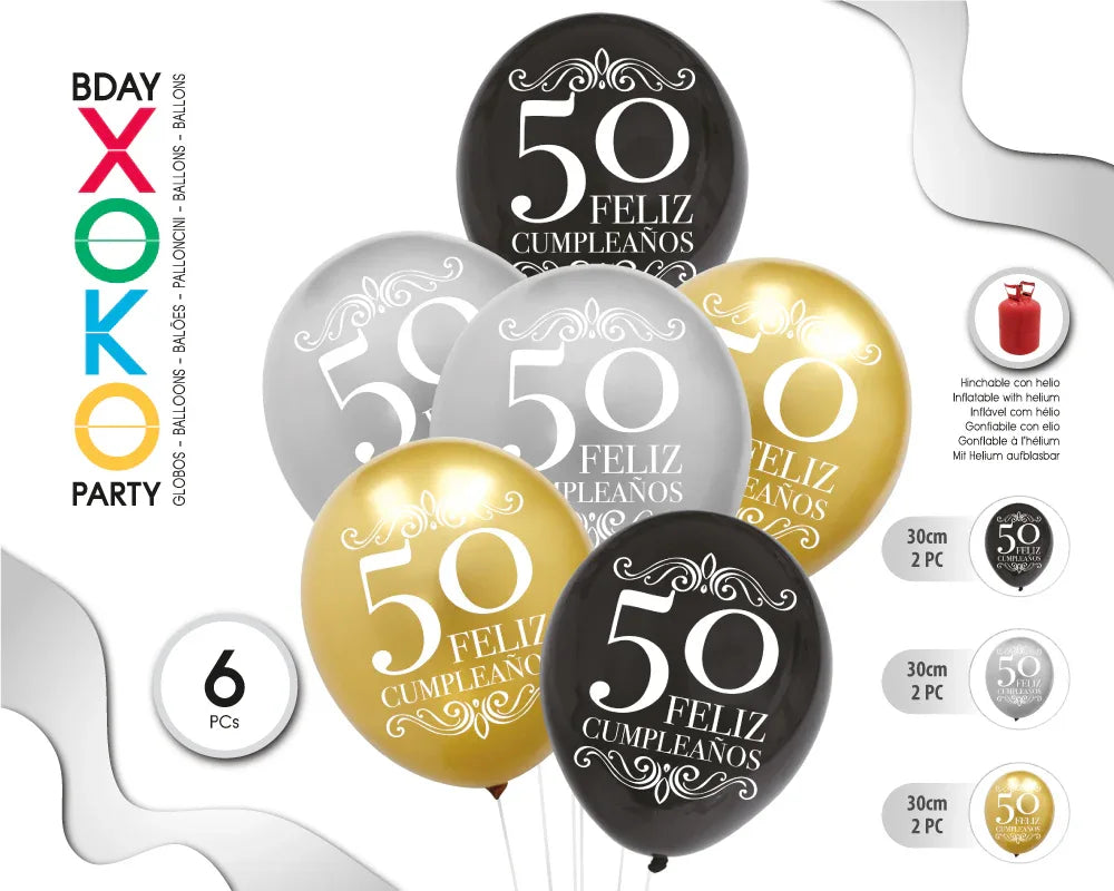 GLOBO LATEX PRINT 50 30CM 6PC - yupiparty