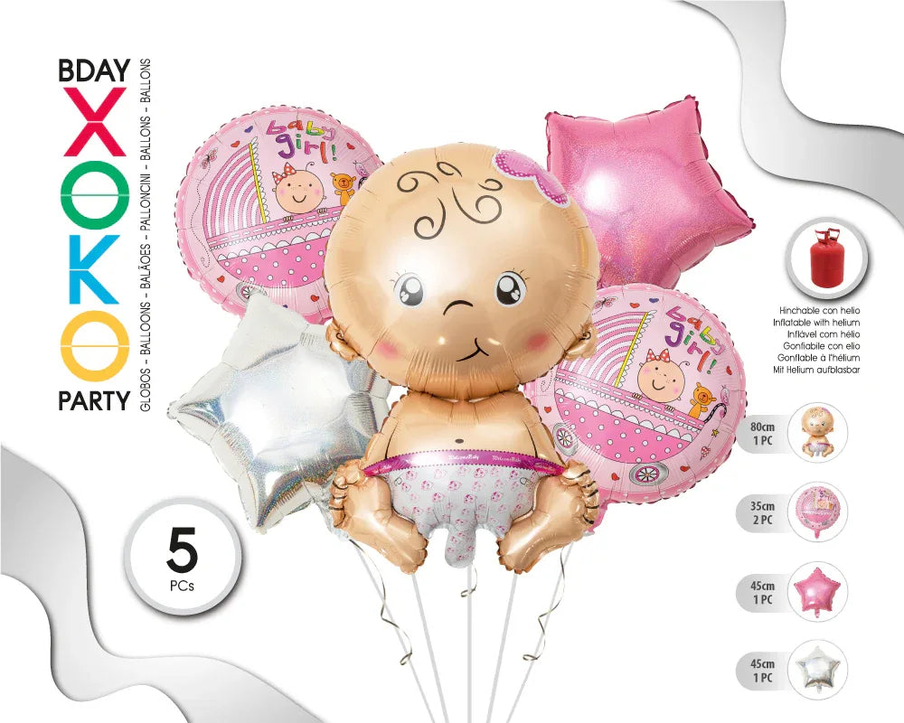 SET GLOBO MYLAR BABY GIRL 5 PC - yupiparty