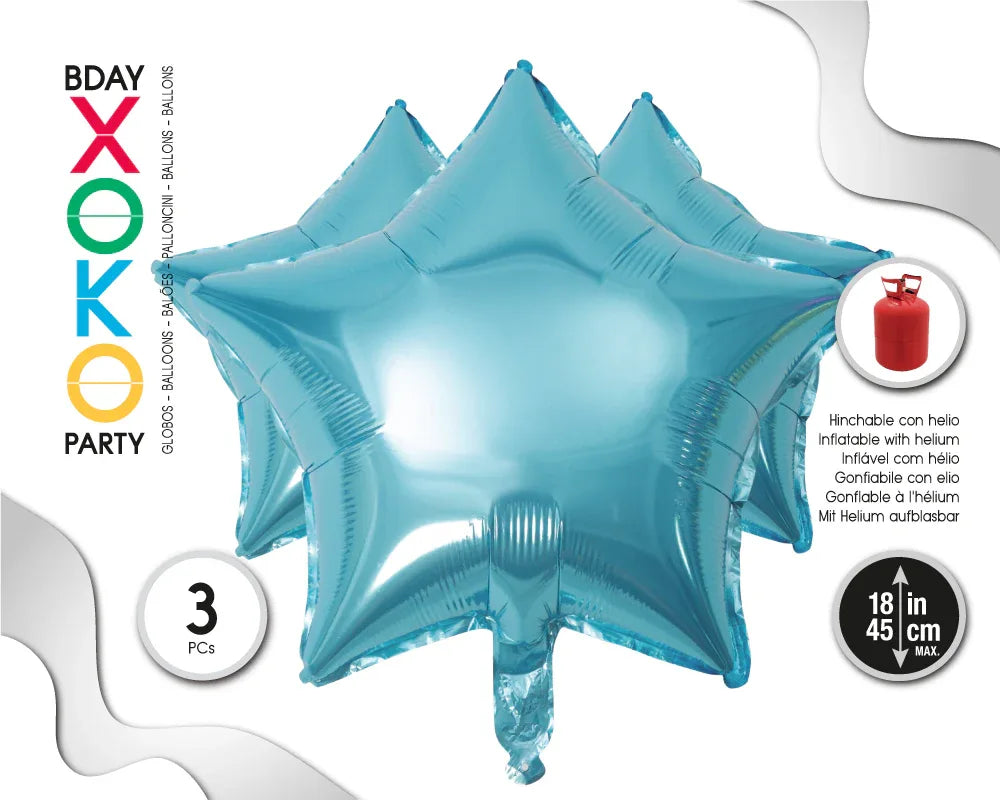 GLOBO FOIL ESTRELLA 18''/45CM AZUL 3PC - yupiparty
