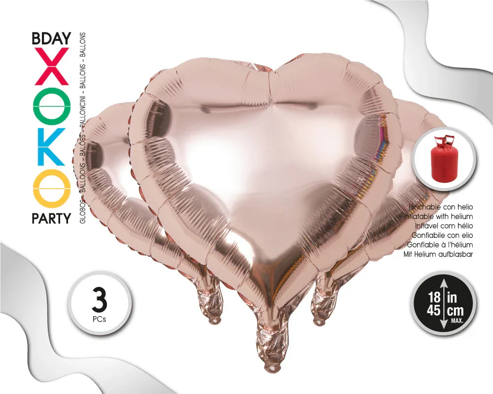 GLOBO FOIL CORAZON 18''/45CM CHAMPAN 3PC - yupiparty