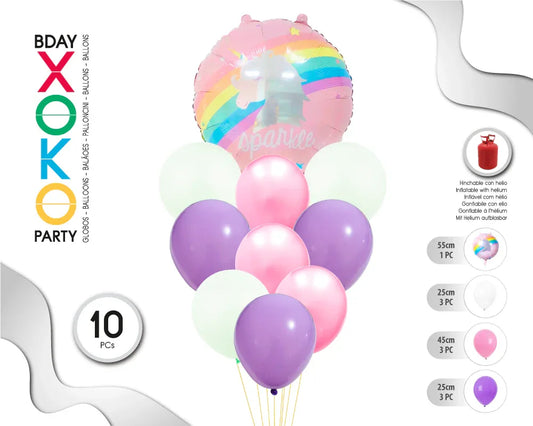 SET UNICORNIO 10 GLOBOS - yupiparty