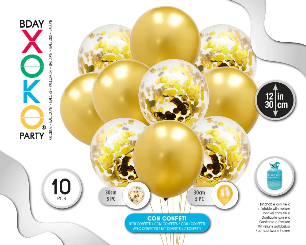 SET 5+5 GLOBOS CONFETI ORO - yupiparty