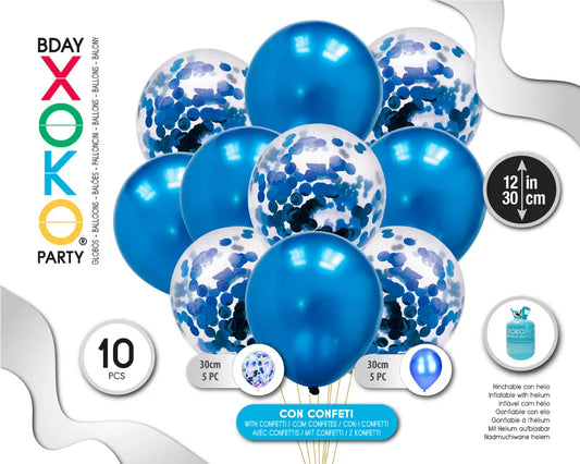 SET 5+5 GLOBOS CONFETI AZUL - yupiparty