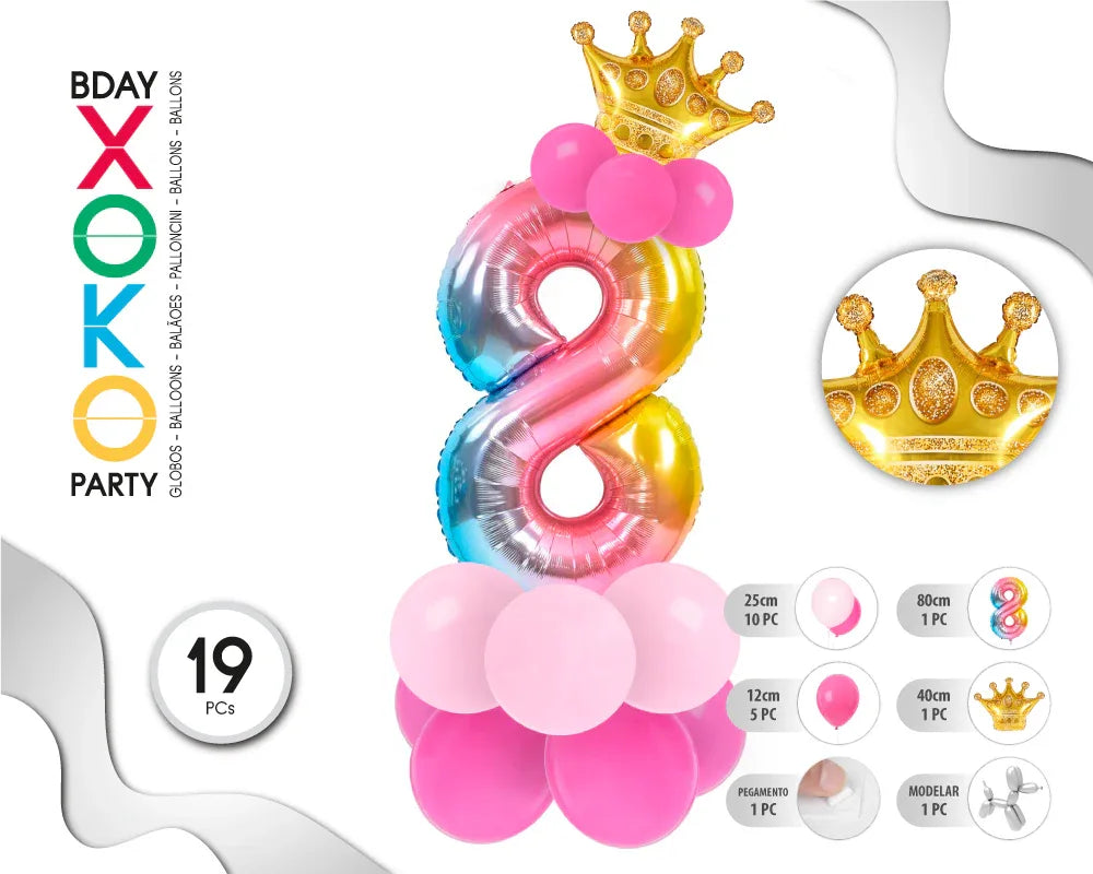 COLUMNA GLOBO RAINBOW Nº8 - yupiparty