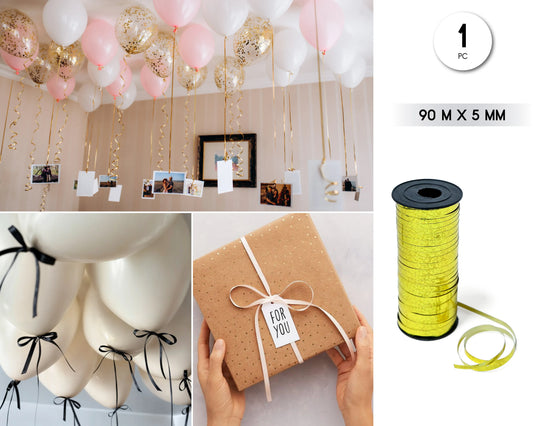 CINTA DECORATIVA GLOBOS 90M*5MM HOLO ORO - yupiparty