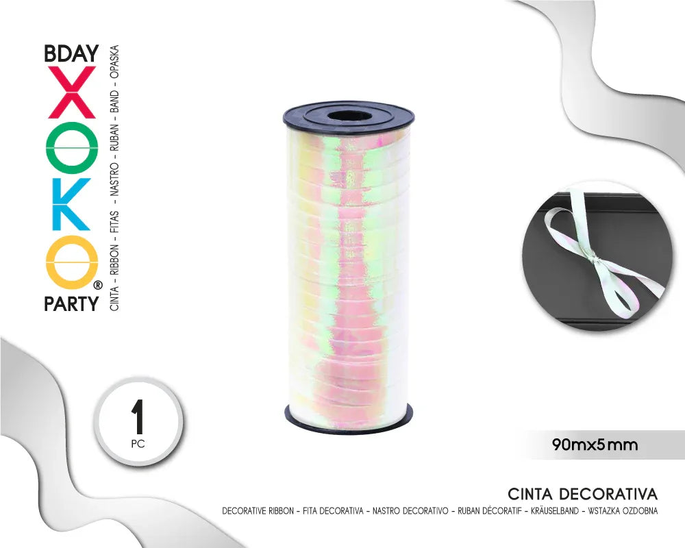 CINTA DECORATIVA GLOBOS 90M*5MM HOLO BL - yupiparty
