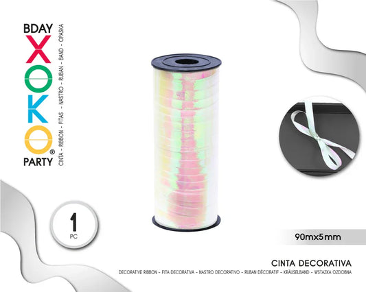 CINTA DECORATIVA GLOBOS 90M*5MM HOLO BL - yupiparty