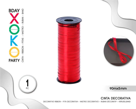 CINTA DECORATIVA GLOBOS 90M*5MM ROJO - yupiparty