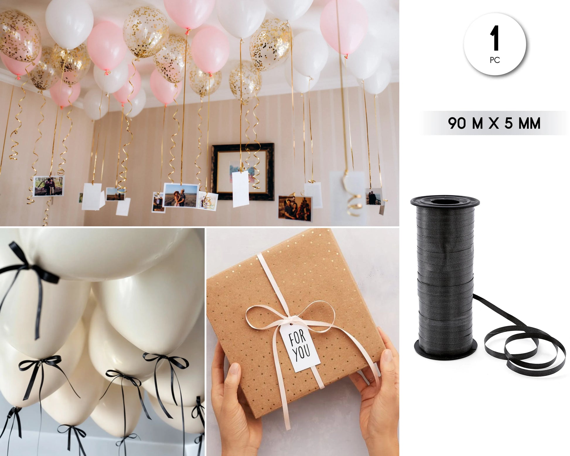 CINTA DECORATIVA GLOBOS 90M*5MM NEGRO - yupiparty