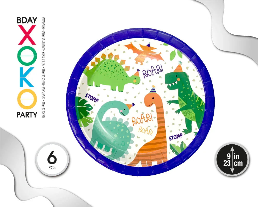 PLATO 23CM DINOSAURIO 6PC - yupiparty