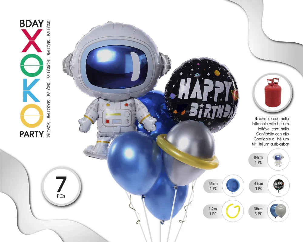 SET GLOBOS ASTRONAUTA 7PC - yupiparty