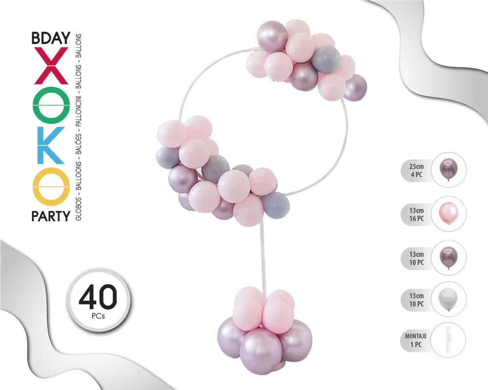 SOPORTE CIRCULAR 163CM GLOBOS ROSA 40PC - yupiparty