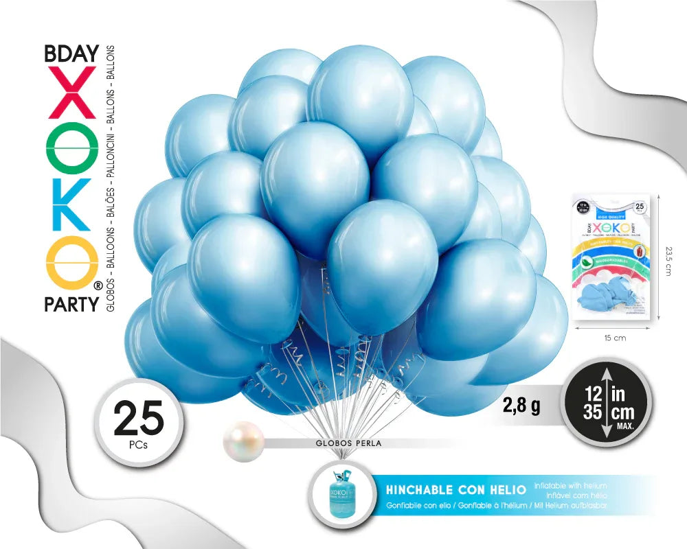 GLOBOS PERLA 25PC 12IN/30CM AZUL - yupiparty