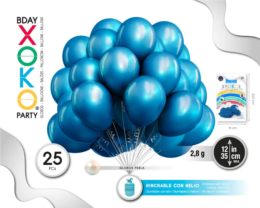 GLOBOS PERLA 25PC 12/30CM AZUL - yupiparty