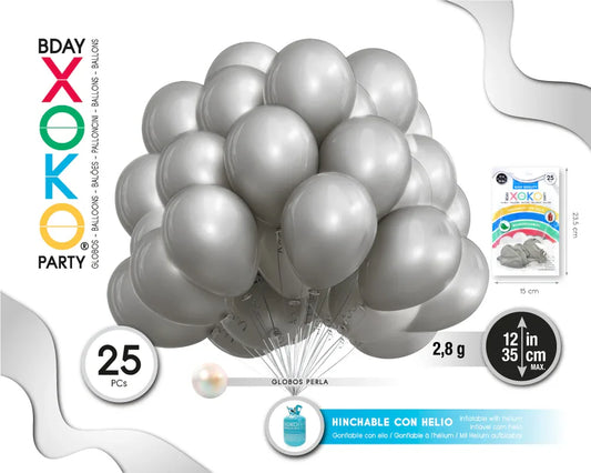 GLOBOS PERLA 25PC 12IN/30CM PLATA - yupiparty