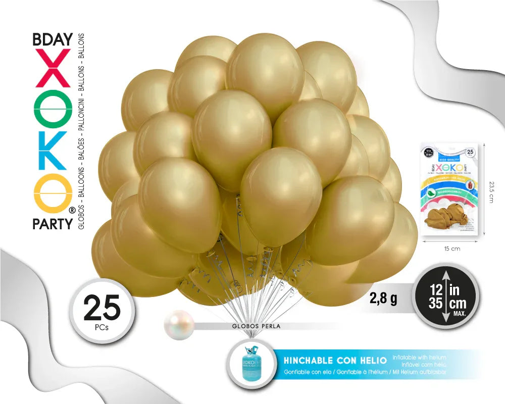 GLOBOS PERLA 25PC 12/30CM ORO - yupiparty