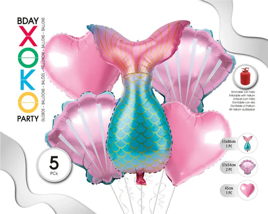 SET GLOBO MYLAR SIRENA 5PC - yupiparty