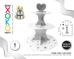 TORRE CUPCAKE LUNA ESTRELLA PLATA - yupiparty