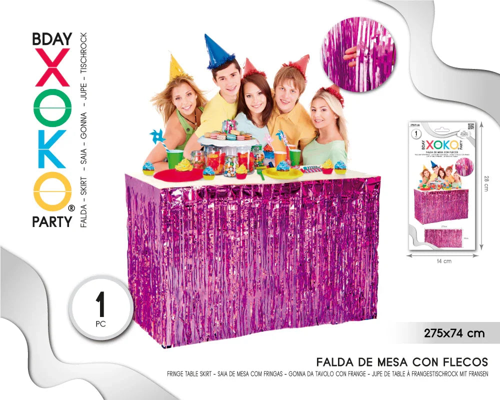 FALDA DE MESA FLECO FUCSIA 275*74CM - yupiparty