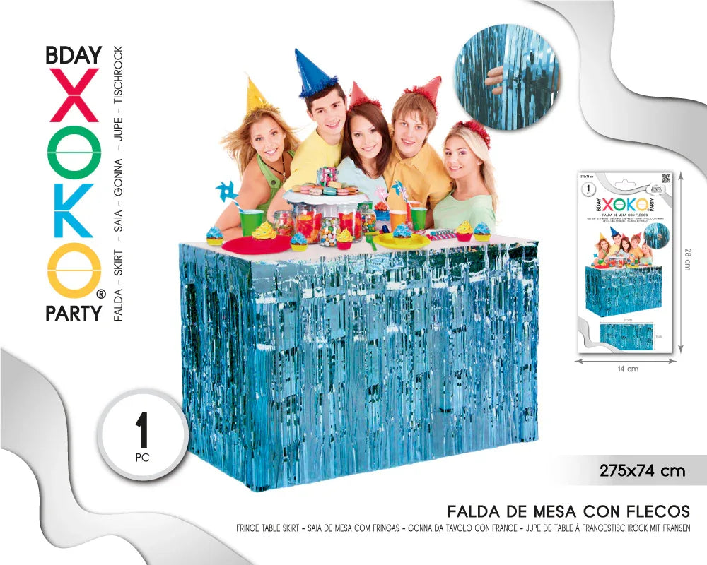 FALDA DE MESA FLECO AZUL CLARO 275*74CM - yupiparty