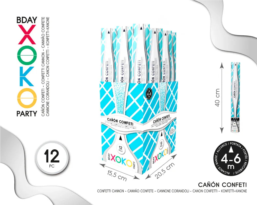CAÑON CONFETTI AZUL 40CM - yupiparty