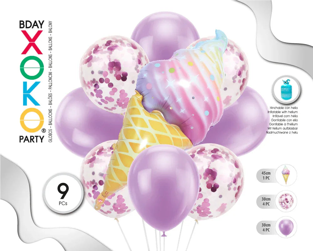 SET HELADO 9PC GLOBOS - yupiparty