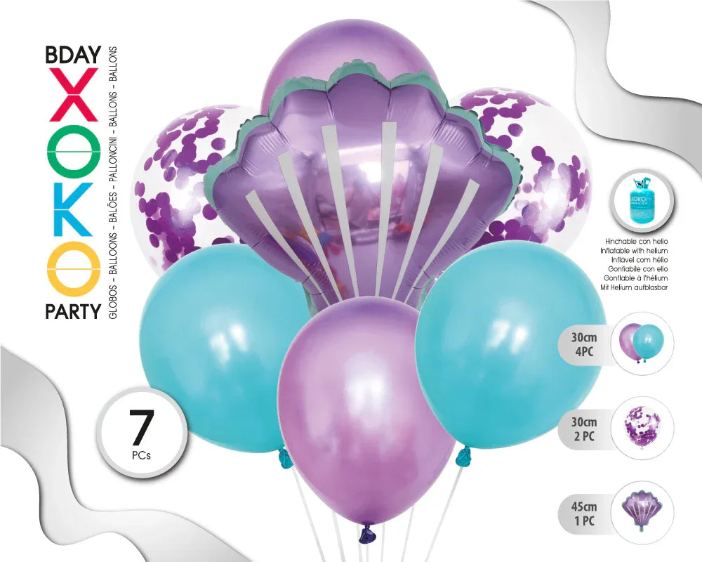 SET CONCHA 7PC GLOBOS - yupiparty