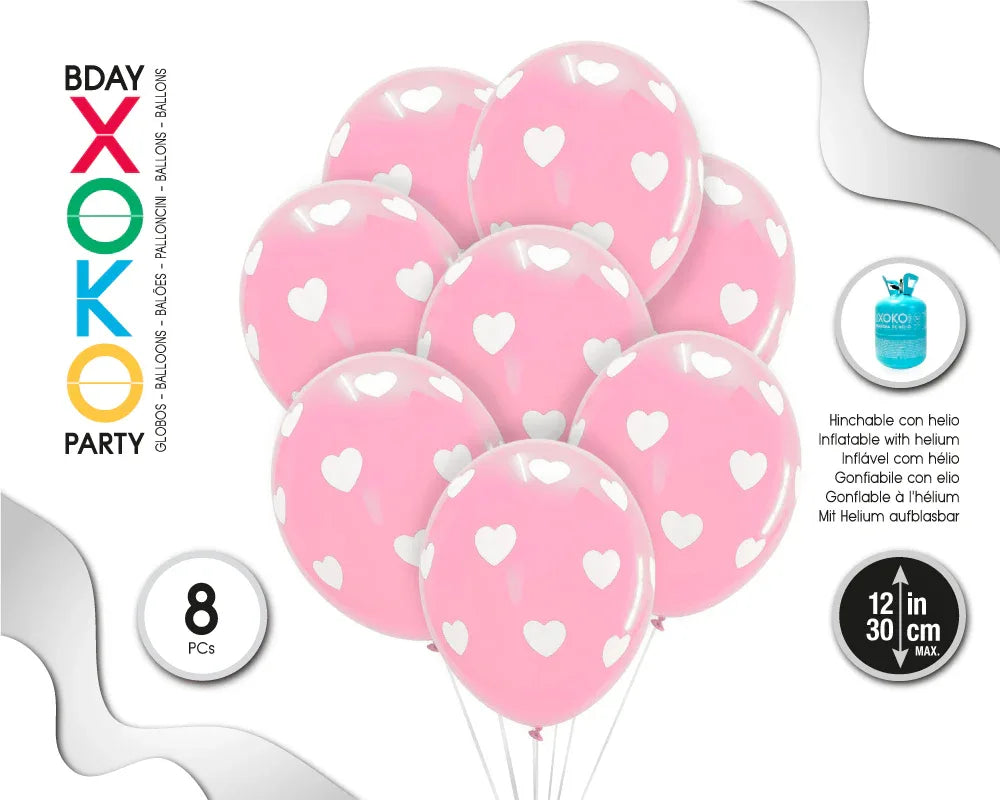 GLOBOS LATEX ROSA 8PC 30CM/2.8G CORAZON - yupiparty