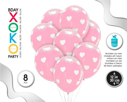 GLOBOS LATEX ROSA 8PC 30CM/2.8G CORAZON - yupiparty