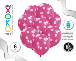 GLOBOS LATEX ROSA 8PC 30CM/2.8 LUNARES B - yupiparty