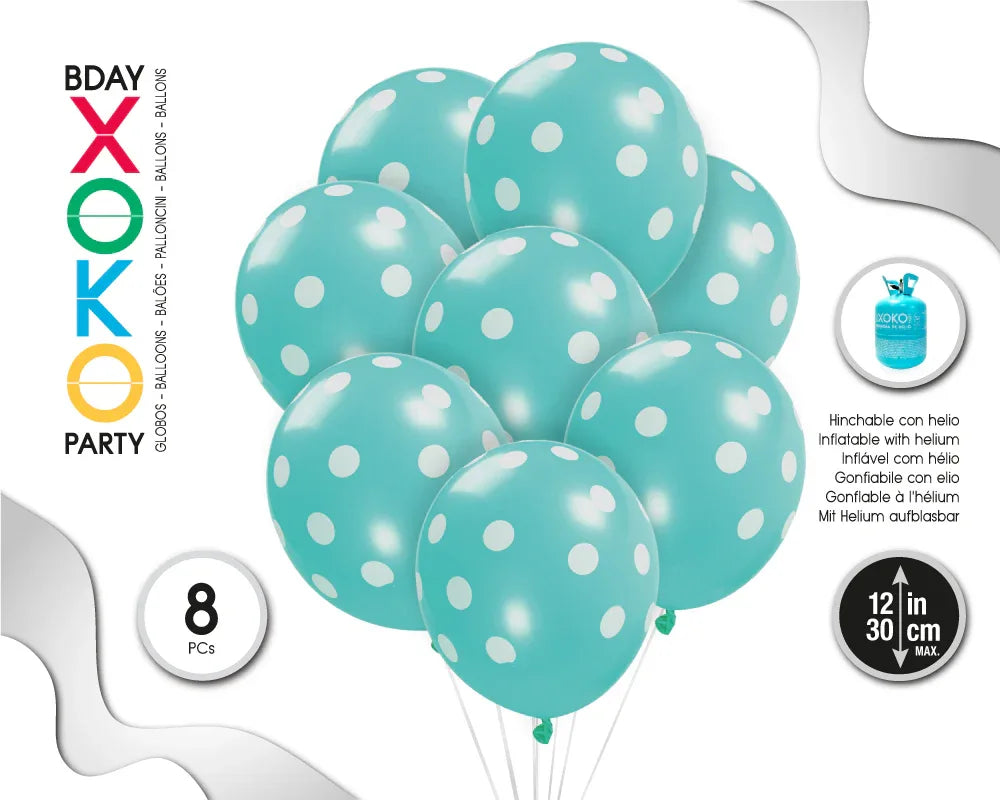 GLOBOS LATEX AZUL TIFFANY 8PC 30CM/2.8 L - yupiparty