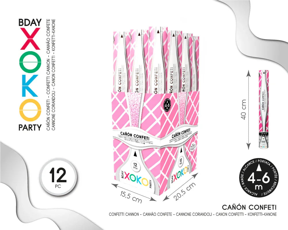 CAÑON CONFETTI ROSA 40CM - yupiparty