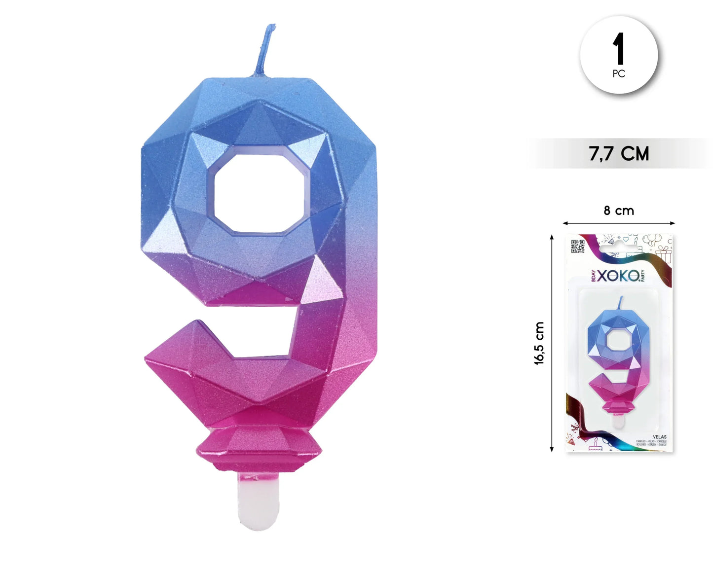 VELA 7.7CM DIAMANTE AZUL+FUCSIA 9 - yupiparty