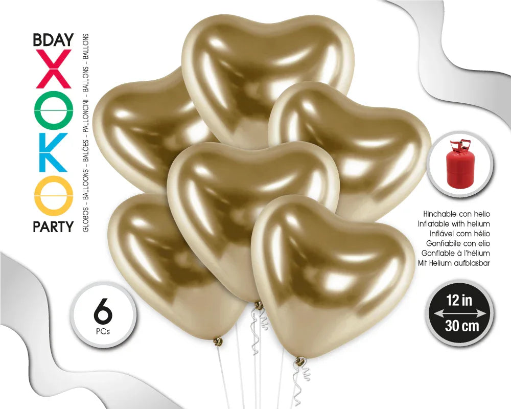 GLOBOS METALIZADOS 30CM 6PC CORAZON ORO - yupiparty