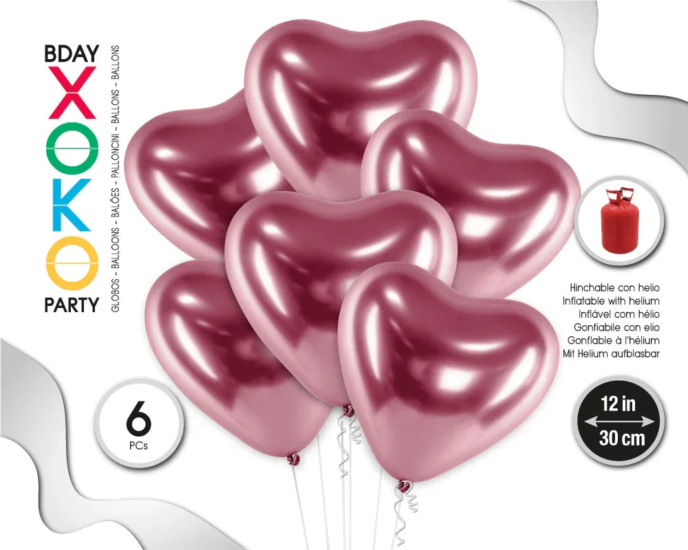 GLOBOS METALIZADOS 30CM 6PC CORAZON ROJO - yupiparty