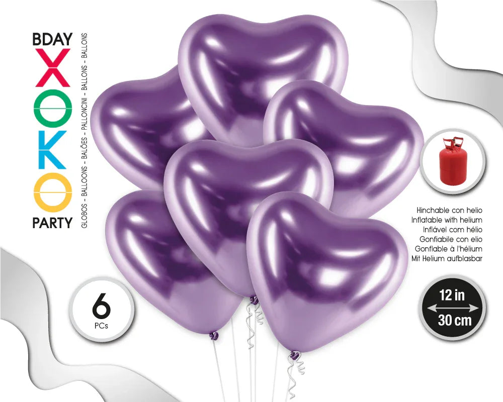 GLOBOS METALIZADOS 30CM 6PC CORAZON MORA - yupiparty