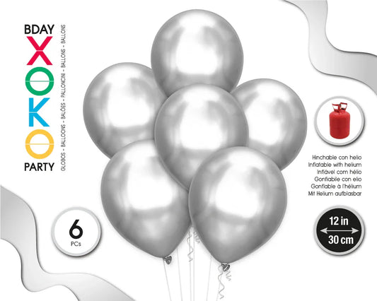 GLOBOS METALIZADOS 30CM 6PC PLATA - yupiparty